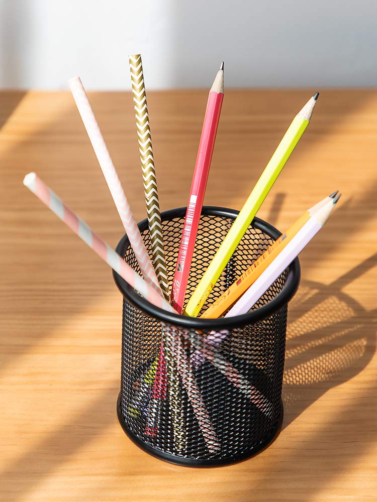 HSYMQ Black Pen Holder Cup for Desk, Pencil Cup Holder, Black Wire Mesh Pen Cup for Desk Office Pen Organizer - Image 2